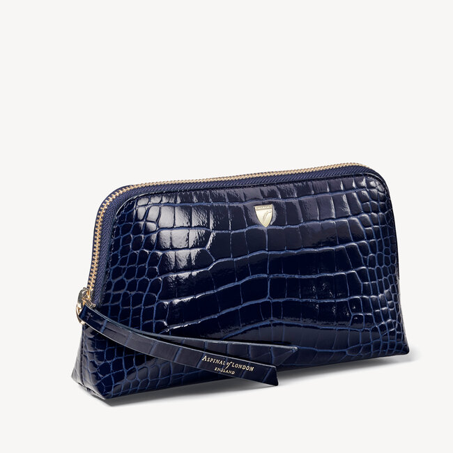 Small Essential Cosmetic Case Midnight Blue Patent Croc