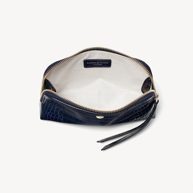 Small Essential Cosmetic Case Midnight Blue Patent Croc
