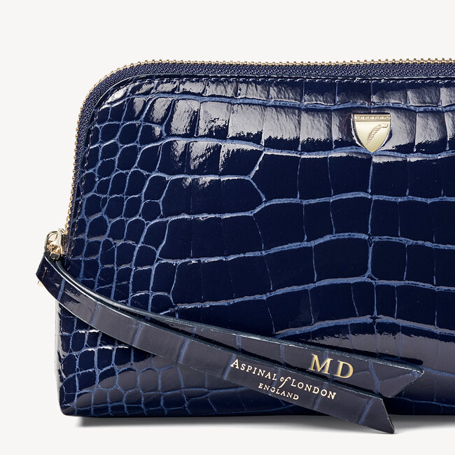 Small Essential Cosmetic Case Midnight Blue Patent Croc