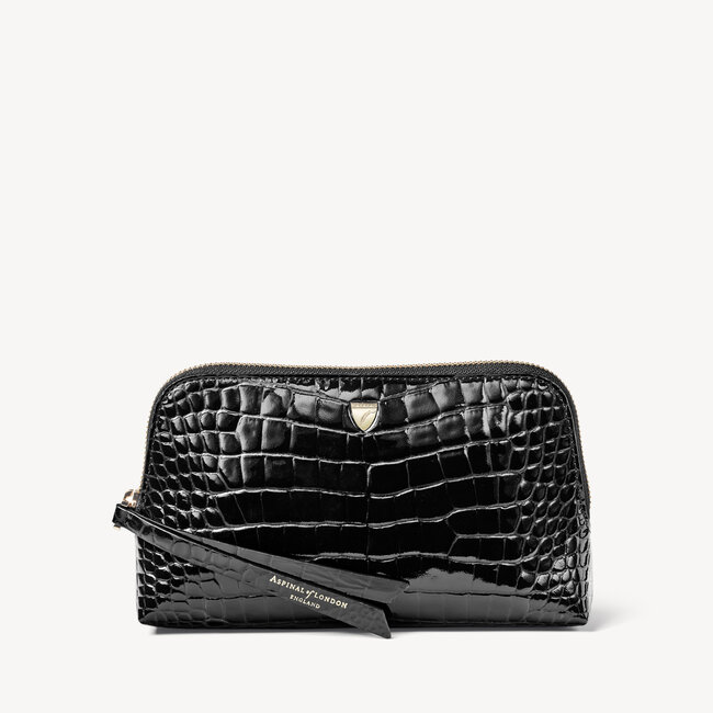 Small Essential Cosmetic Case Black Patent Croc