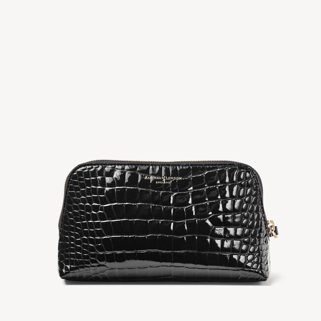 Small Essential Cosmetic Case Black Patent Croc