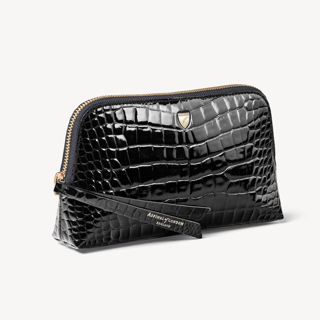 Small Essential Cosmetic Case Black Patent Croc