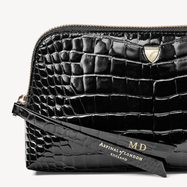 Small Essential Cosmetic Case Black Patent Croc