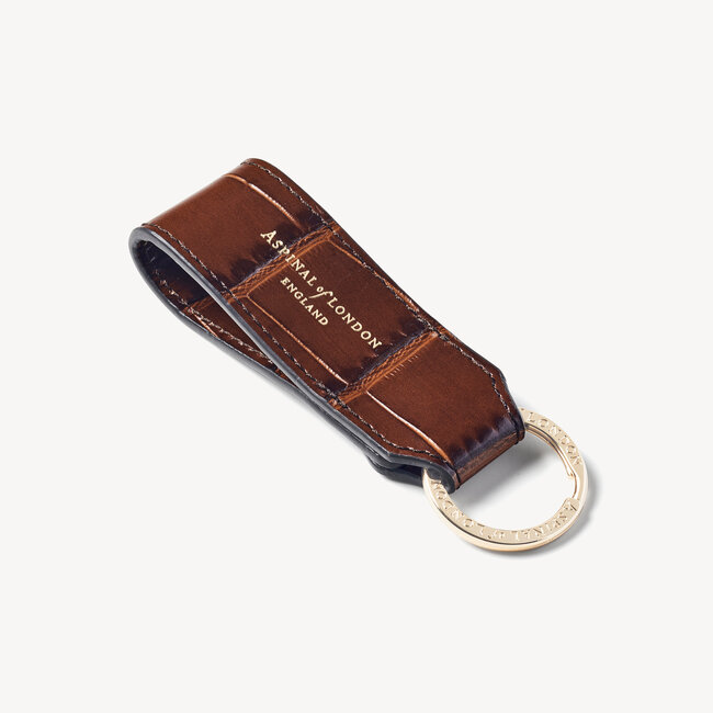 Small Leather Loop Keyring Deep Shine Brown Soft Croc