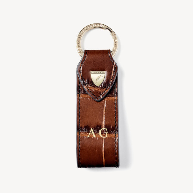 Small Leather Loop Keyring Deep Shine Brown Soft Croc