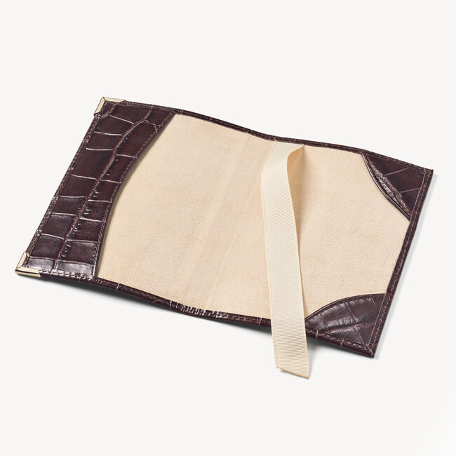 Plain Passport Cover in Amazon Brown Croc Aspinal