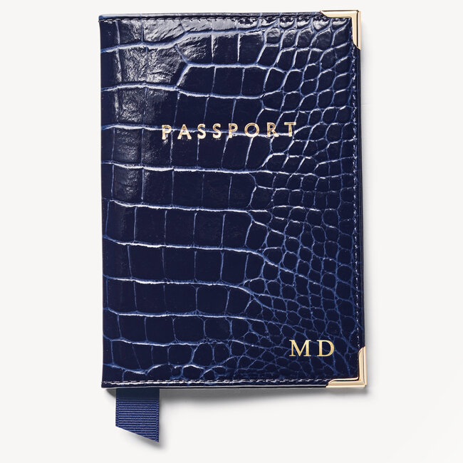 Passport Cover Midnight Blue Patent Croc
