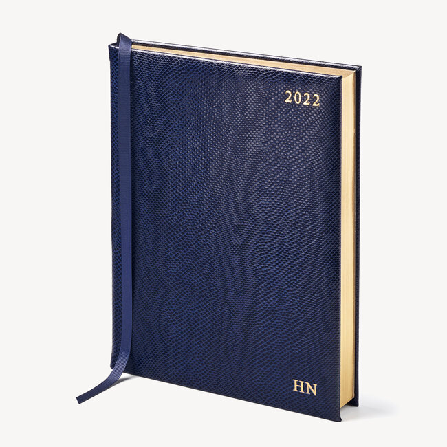 Quarto A4 Day to Page Leather Diary Midnight Blue Lizard