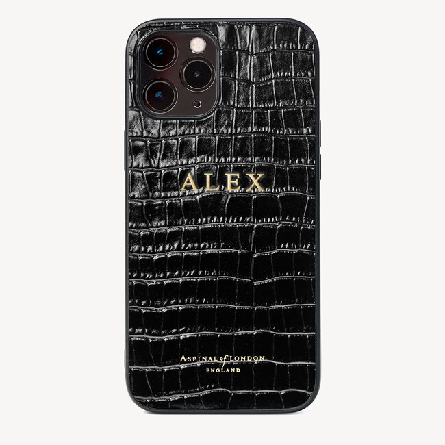 iPhone 12 Pro Max Case Deep Shine Black Small Croc