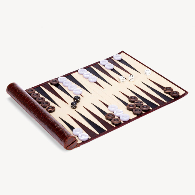 Travel Backgammon Set in Amazon Brown Croc Aspinal