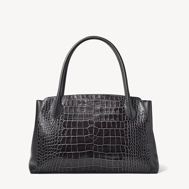 City Tote in Black Double Croc | Aspinal of London