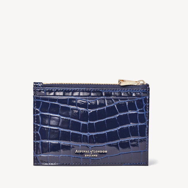 Double Sided Zipped Card & Coin Holder Midnight Blue Patent Croc