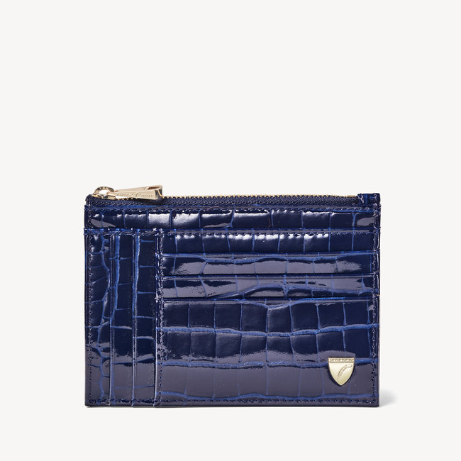 Double Sided Zipped Card & Coin Holder Midnight Blue Patent Croc