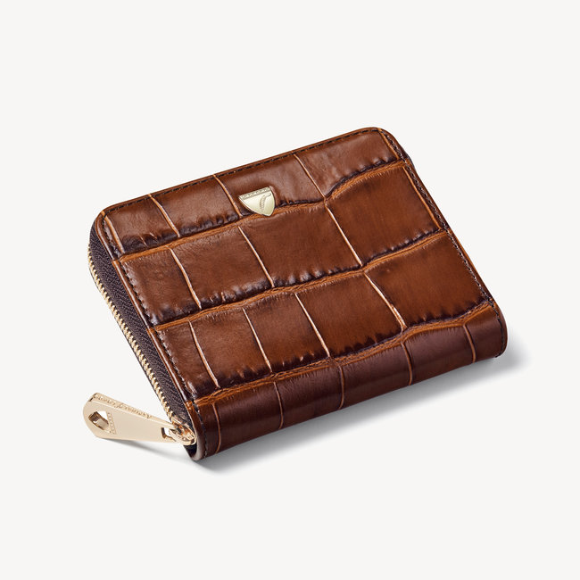 Slim Mini Continental Purse Deep Shine Brown Soft Croc