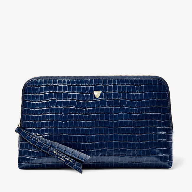 Large Essential Cosmetic Case Deep Shine Midnight Blue Small Croc