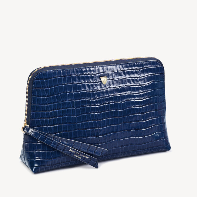 Large Essential Cosmetic Case Deep Shine Midnight Blue Small Croc