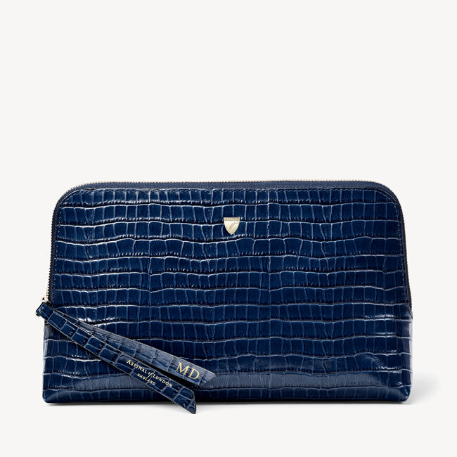 Large Essential Cosmetic Case Deep Shine Midnight Blue Small Croc