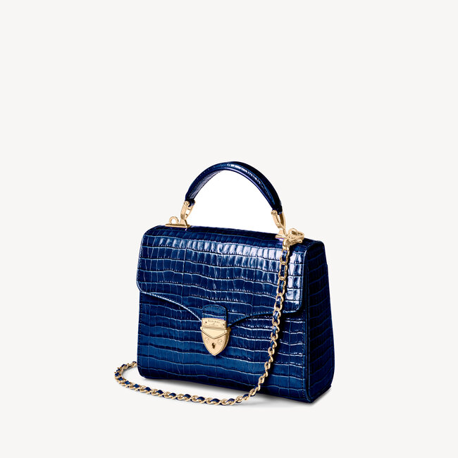 Midi Mayfair Bag in Deep Shine Midnight Blue Croc | Aspinal