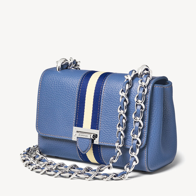 Lottie Bag in Bluebell Pebble with Navy & Ivory Webbing | Aspinal of London