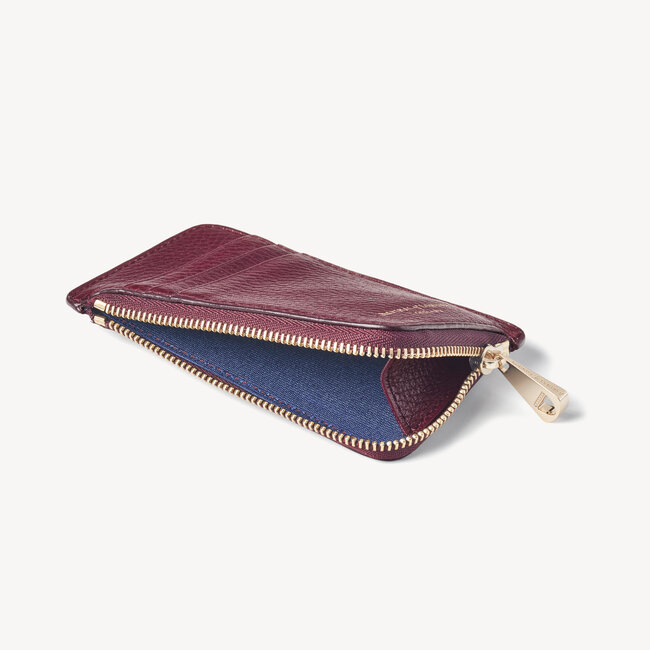 Zipped Coin & Card Holder Burgundy Pebble