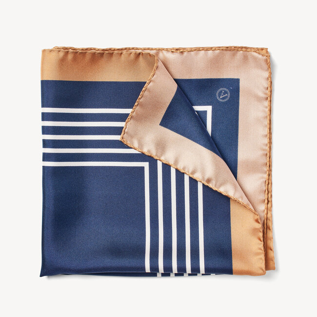 Geometric Silk Neck Scarf Navy Pure Silk