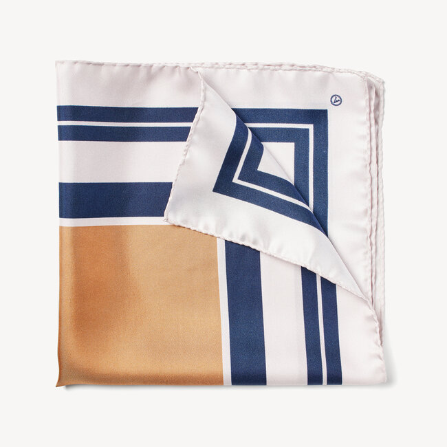 Geometric Silk Neck Scarf Ivory & Gold Pure Silk