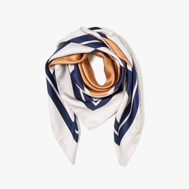 Geometric Silk Scarf Ivory & Gold Pure Silk