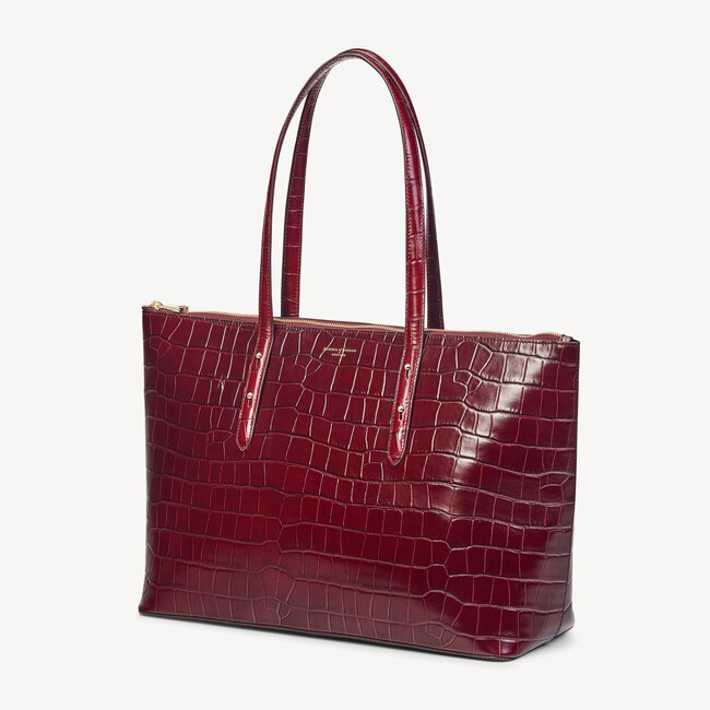 Zipped Regent Tote Deep Shine Bordeaux Croc