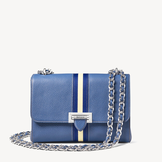 Large Lottie Bag Bluebell Pebble with Navy & Ivory Webbing