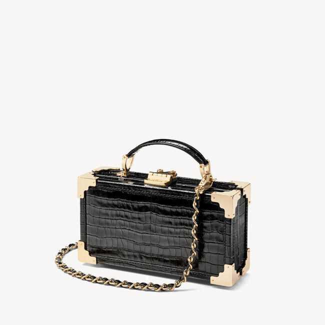 Trinket Box Deep Shine Black Small Croc