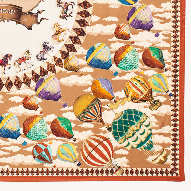 Hot Air Balloon Silk Scarf Sand Pure Silk