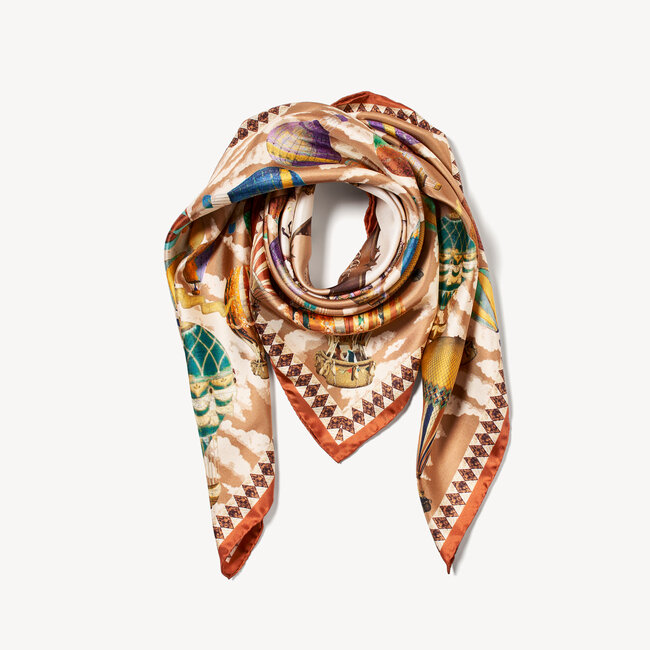 Hot Air Balloon Silk Scarf Sand Pure Silk
