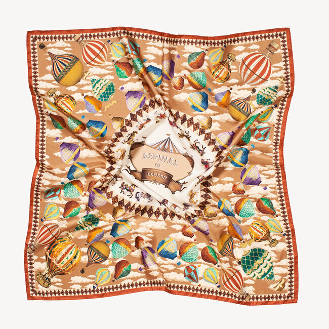 Hot Air Balloon Silk Scarf Sand Pure Silk