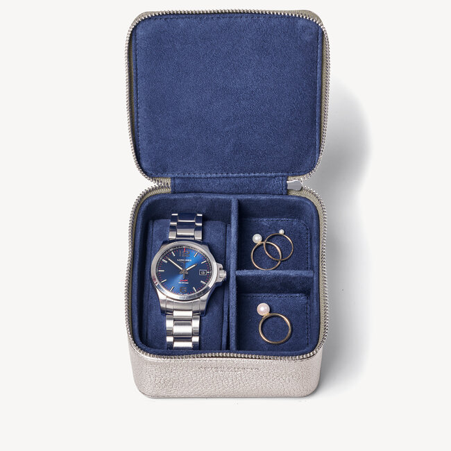 Travel Watch & Ring Box Silver Pebble