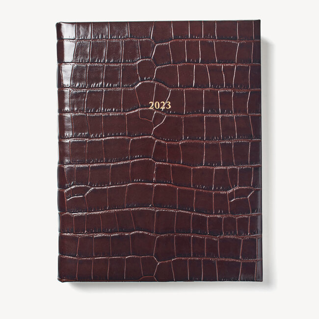2023 A4 Day to Page Leather Diary Deep Shine Amazon Brown Croc