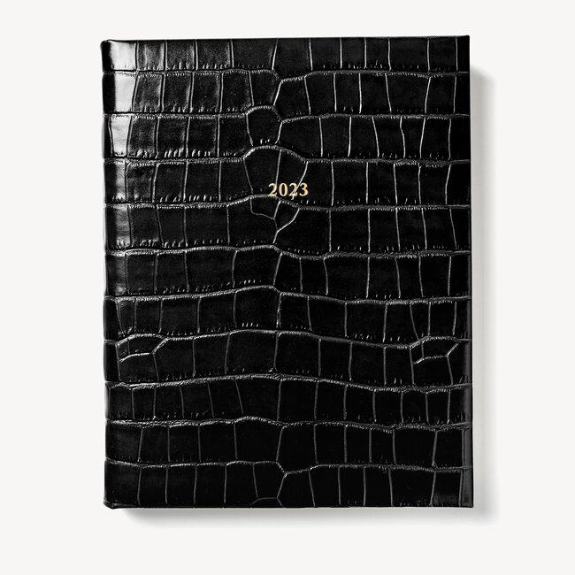 2023 A4 Day to Page Leather Diary Deep Shine Black Croc