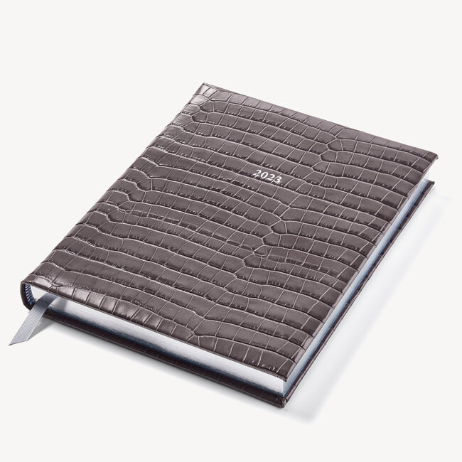 2023 A4 Day to Page Leather Diary Deep Shine Grey Small Croc