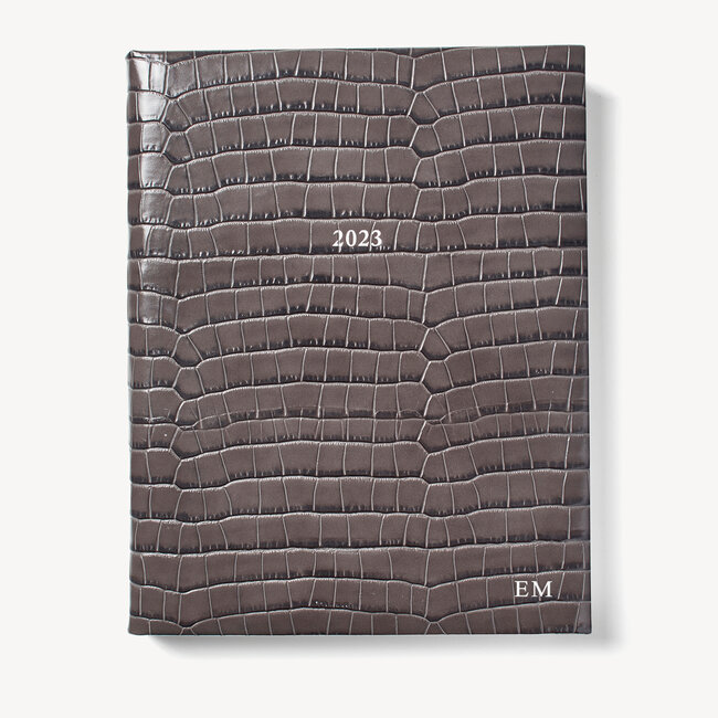 2023 A4 Day to Page Leather Diary Deep Shine Grey Small Croc