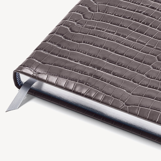 2023 A4 Day to Page Leather Diary Deep Shine Grey Small Croc