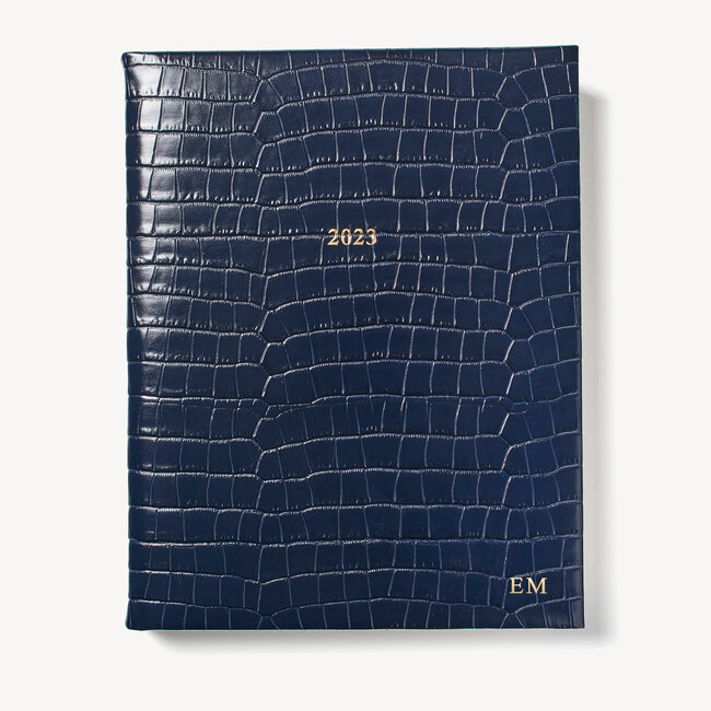 2023 A4 Day to Page Leather Diary Deep Shine Navy Small Croc