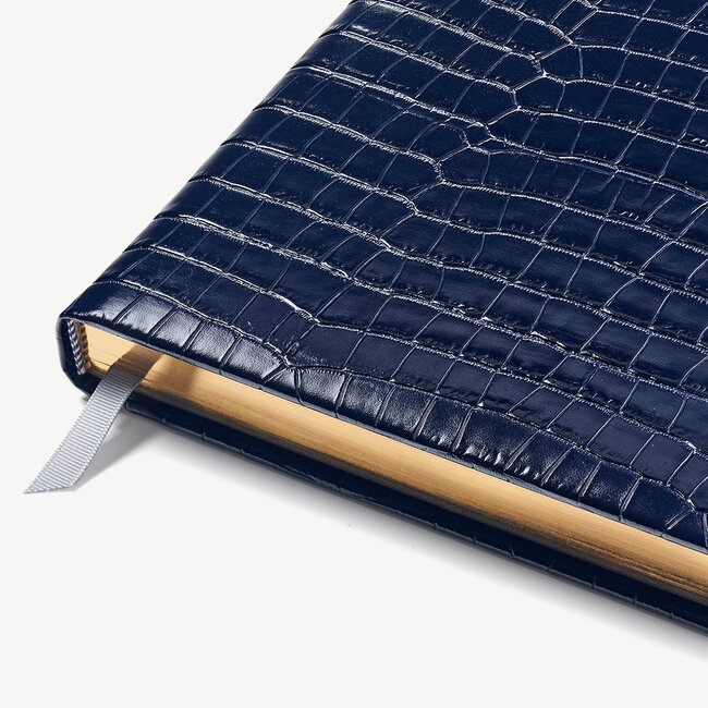 2023 A4 Day to Page Leather Diary Deep Shine Navy Small Croc