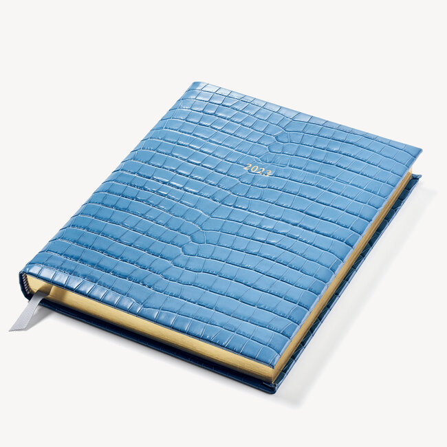 2023 A4 Day to Page Leather Diary Cornflower Small Croc