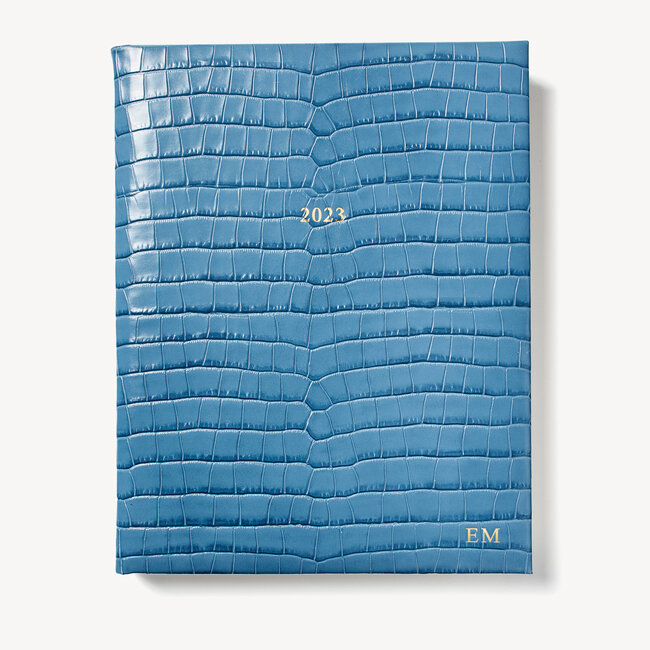 2023 A4 Day to Page Leather Diary Cornflower Small Croc