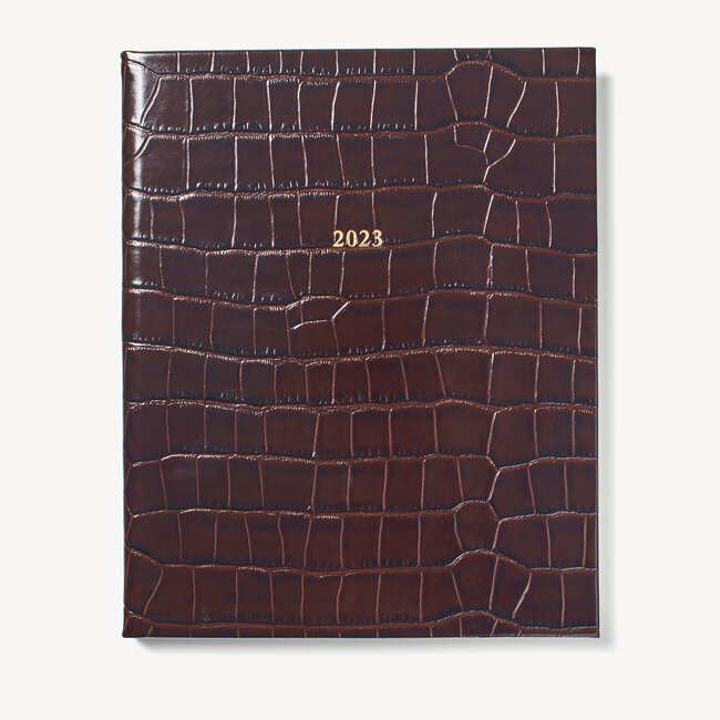 2023 A4 Week to View Leather Diary Deep Shine Amazon Brown Croc