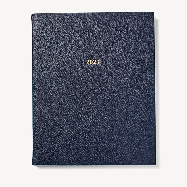 2023 A4 Week to View Leather Diary Navy Pebble