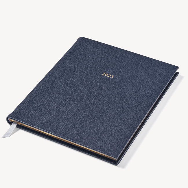 2023 A4 Week to View Leather Diary Navy Pebble