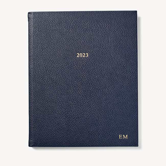 2023 A4 Week to View Leather Diary Navy Pebble