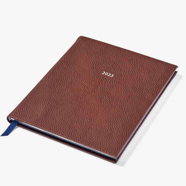 2023 A4 Week to View Leather Diary Tobacco Pebble