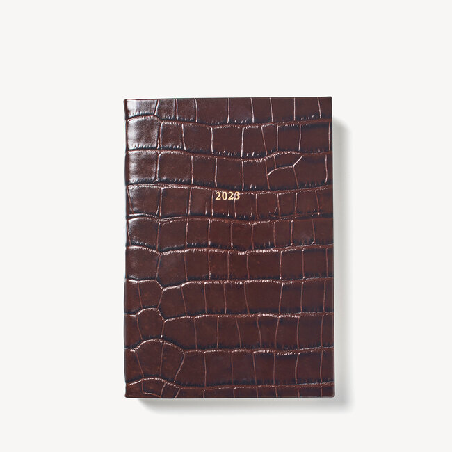 2023 A5 Day to Page Leather Diary Deep Shine Amazon Brown Croc