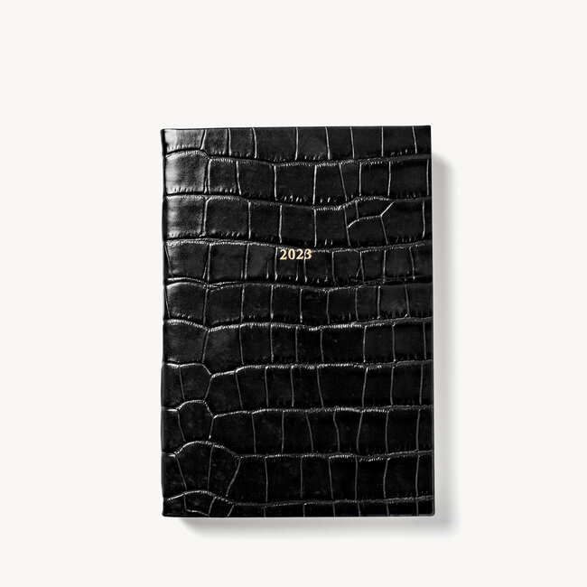 2023 A5 Day to Page Leather Diary Deep Shine Black Croc